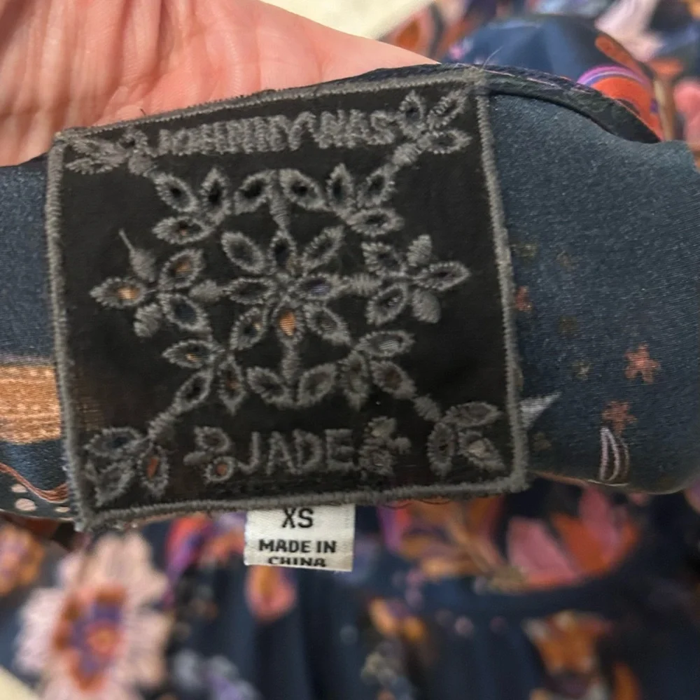 Johnny Was Navy Floral Long Sleeve Dress